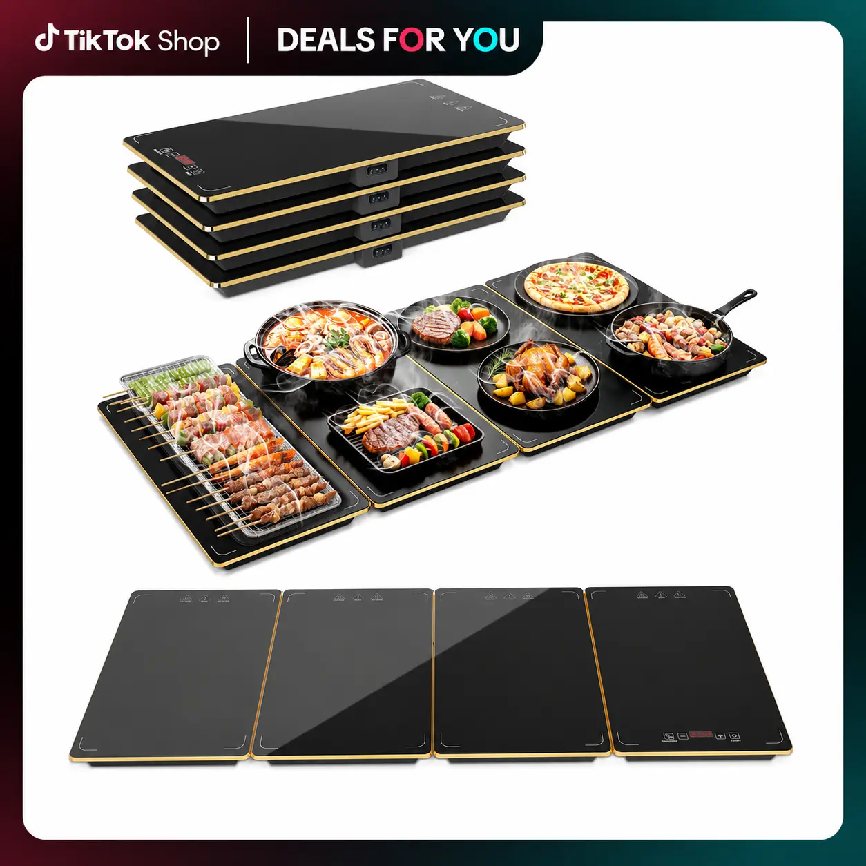 Electric Warming Tray, 4-in-1 Food Warmers for Parties Buffet with 9 Temp Settings and Timer, 33"x15" Glass Surface Warming Mat for Food, Modular Buffet Hot Plates for Catering and Gatherings  #TikTokShopDealsforYouDays