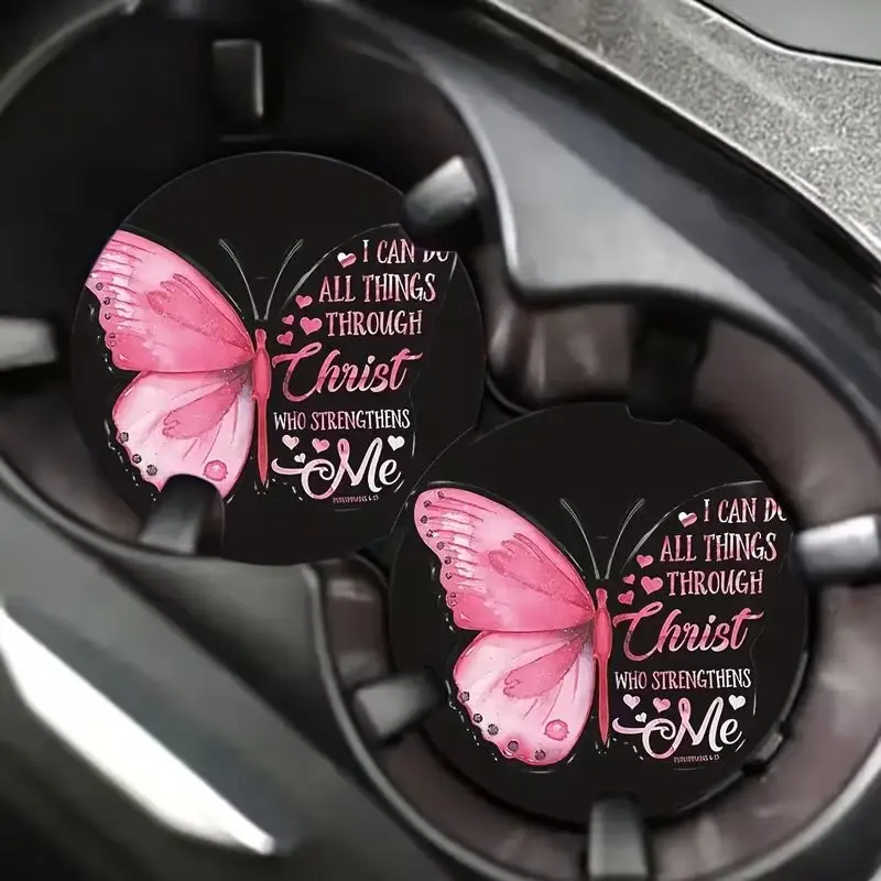 Floral Pattern Car Coaster, Waterproof Car Round Cup Mat, Universal Car Cup Pad, Car Interior Decoration Accessories, Girly Car Accessories, Automotive Decorative Accessories, Automotive Decoration