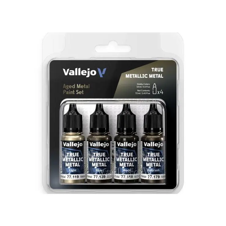 Vallejo 18ml Aged Metal True Metallic Metal Paint Set (4 Colors)