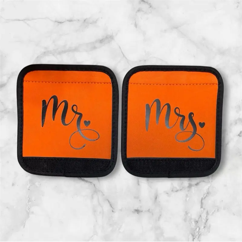 Pair of Mr & Mrs comfortable neoprene luggage handle wrap