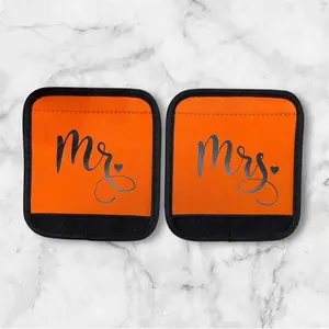 Pair of Mr & Mrs comfortable neoprene luggage handle wrap