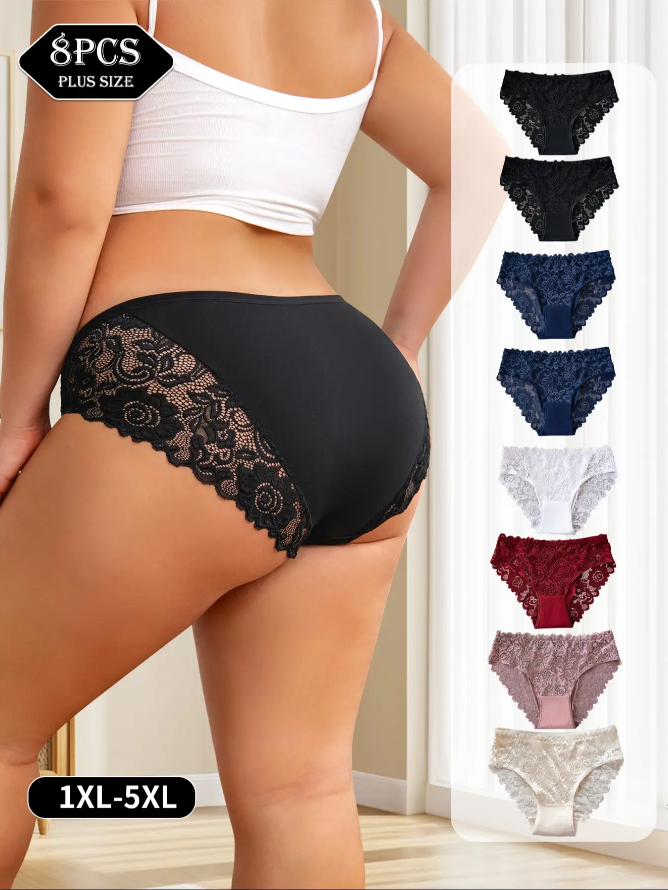 7-11 pack plus size floral rose briefs, Lady Panties, High Cut Panty, Comfy Underwear, High cut underwear, nylon high elastic, 1XL-5XL, size-tight, Loose, antibacterial, underarm support, comfortable for everyday wear, no constriction, waistband