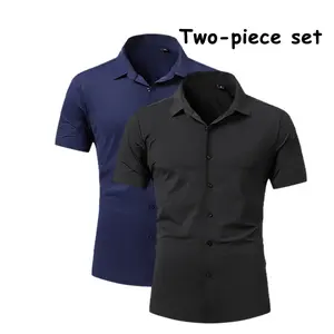 Men’s two-piece set: short-sleeve shirt, business casual, wrinkle-resistant, no ironing required, lightweight for summer