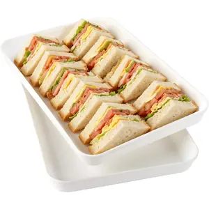 White Sandwich Serving Trays for Party 2 Pcs, 15 x 10 Inch Reusable Stackable Rectangular Serving Platters, Food Tray for Party Dessert & Snack & Sandwich, Ideal for Entertaining Camping Food Display