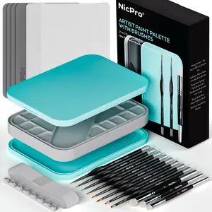 Nicpro Miniature Painting Kit with Wet Palette & 11 Pack Detail Paint Brushes Drybrush, 100 Pack Wet Pallet Paper, 4 Pack Sponge, Brush Holder Mixing Paint Saver Palette for Model Painting