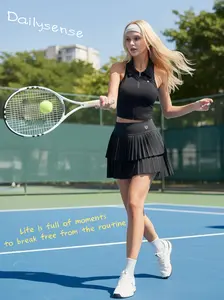 Tennis Skirt Set for Women Two Piece Golf Pickleball Outfits Double Ruffle Pleated Athletic Skirts Sets with Pockets