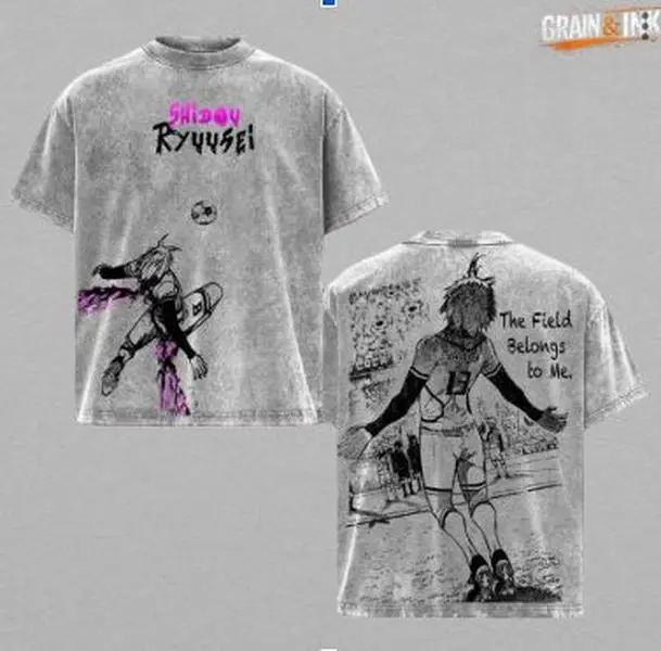 Shidou Ryusei Vintage Washed Oversized T-Shirt, Blue Lock Anime Graphic Tee, Heavyweight Cotton Streetwear Outfit, Unisex Casual Top, Perfect Anime Fan Gift