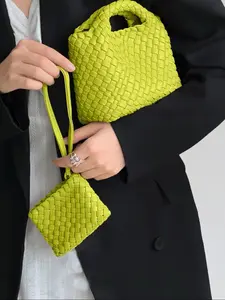 Women's Woven Handbag, Small Woven Shoulder Bag, Soft Leather Crossbody Bag, Casual Crossbody Bag, Work Shopping Bag, Summer Beach Travel Tote, Includes Wallet, Fashionable Bags
