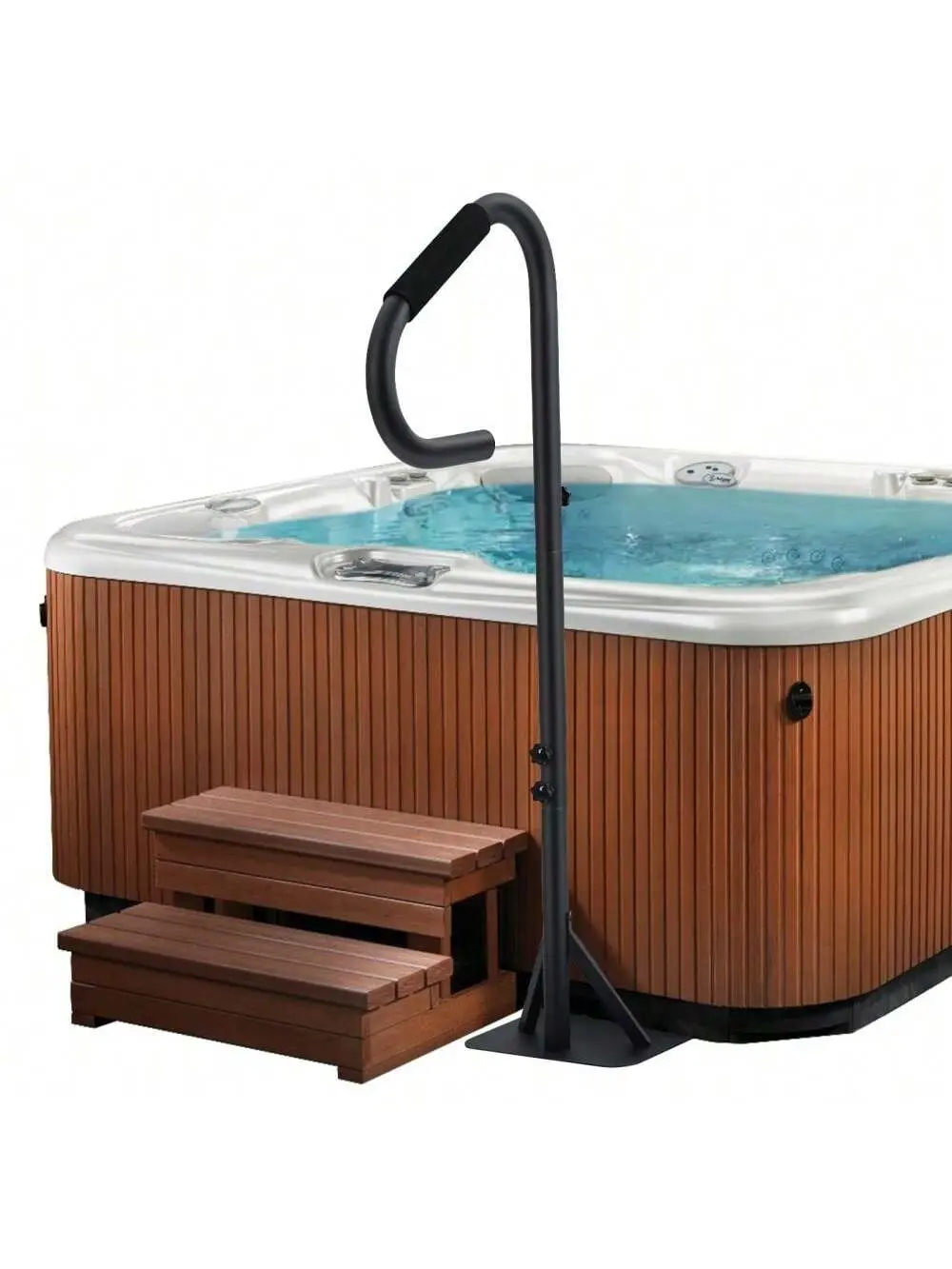 Gaomon Carbon Steel Bathtub Safety Rails with 360° Rotatable Design, USB LED Ambient Light, 35"-57" Height Adjustable, Slide-Under Base, Non-Slip Handle Cover, 600 lbs Capacity, Towel Rack for Indoor & Outdoor Use