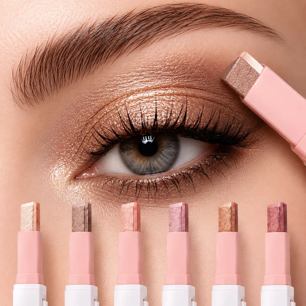 6-Piece Shimmer Eyeshadow Stick Set for a Flawless Bling Effect, Long-Lasting Waterproof Cream Pencil, Smudge-Proof Highlighter Makeup for Adults, Cream Stick, Radiant, Makeup Transformation, Brightening, Multi-Pack, Alcohol-Free, Bar-Shaped Stick Eyeshad