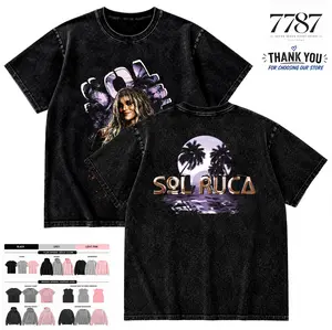 7787 Clothing Menswear Sol Ruca Wrestling Graphic Washed T-Shirt Vintage Streetwear Oversized Casual Apparel