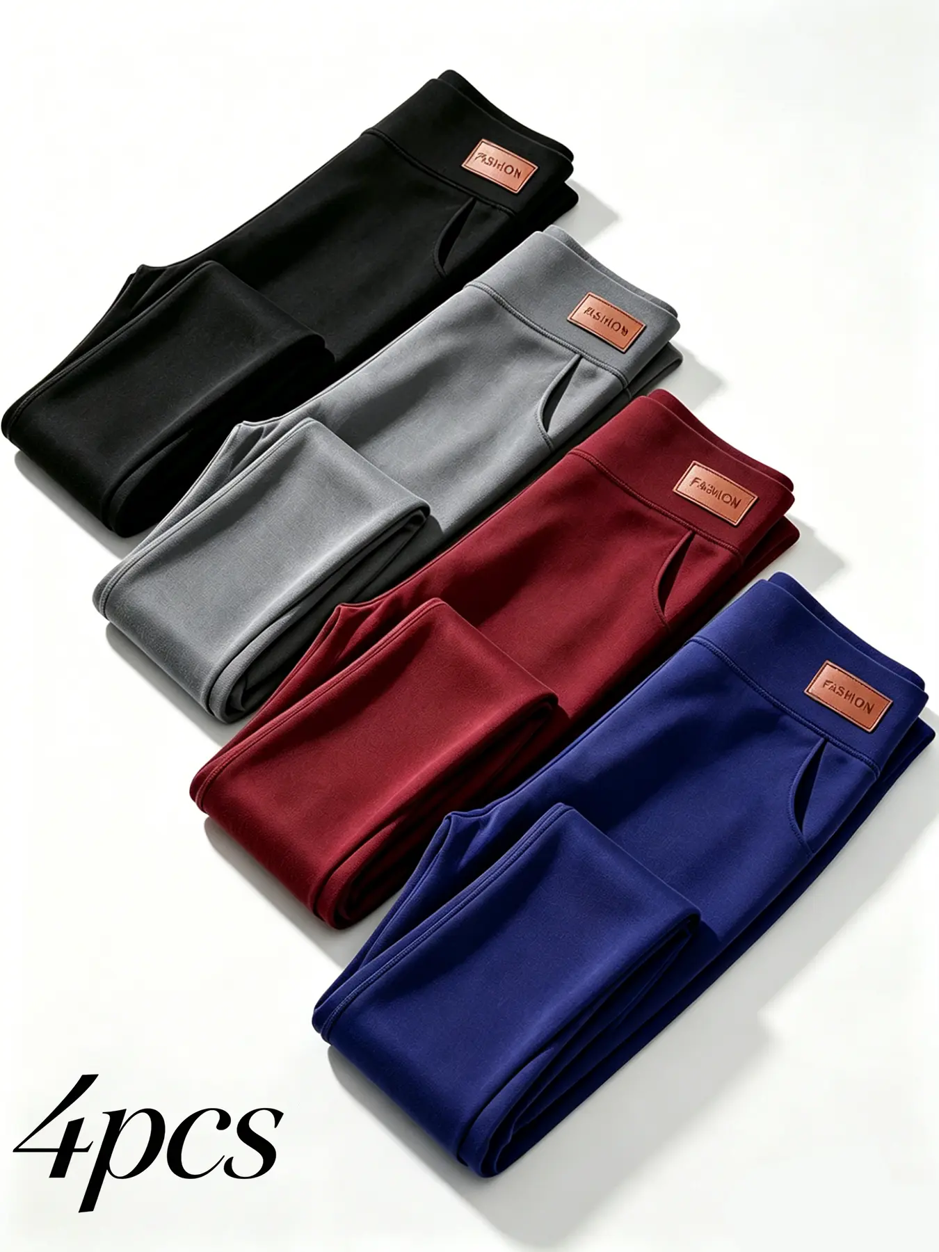 4pcs Cozy Women Plush Lined Thermal Leggings with Pockets-Fashionable Casual Style, Stretchy Skinny Fit for Ultimate Winter Warmth and All-Day Comfort Pants Long
