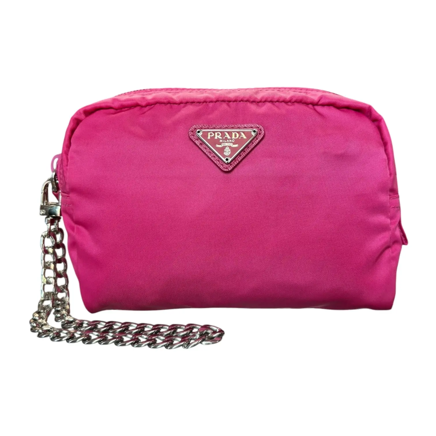 Pre-owned PRADA Nylon Clutches and wristlets Clutches & Wristlets Pink Tessuto Pouch with added Wrist Chain