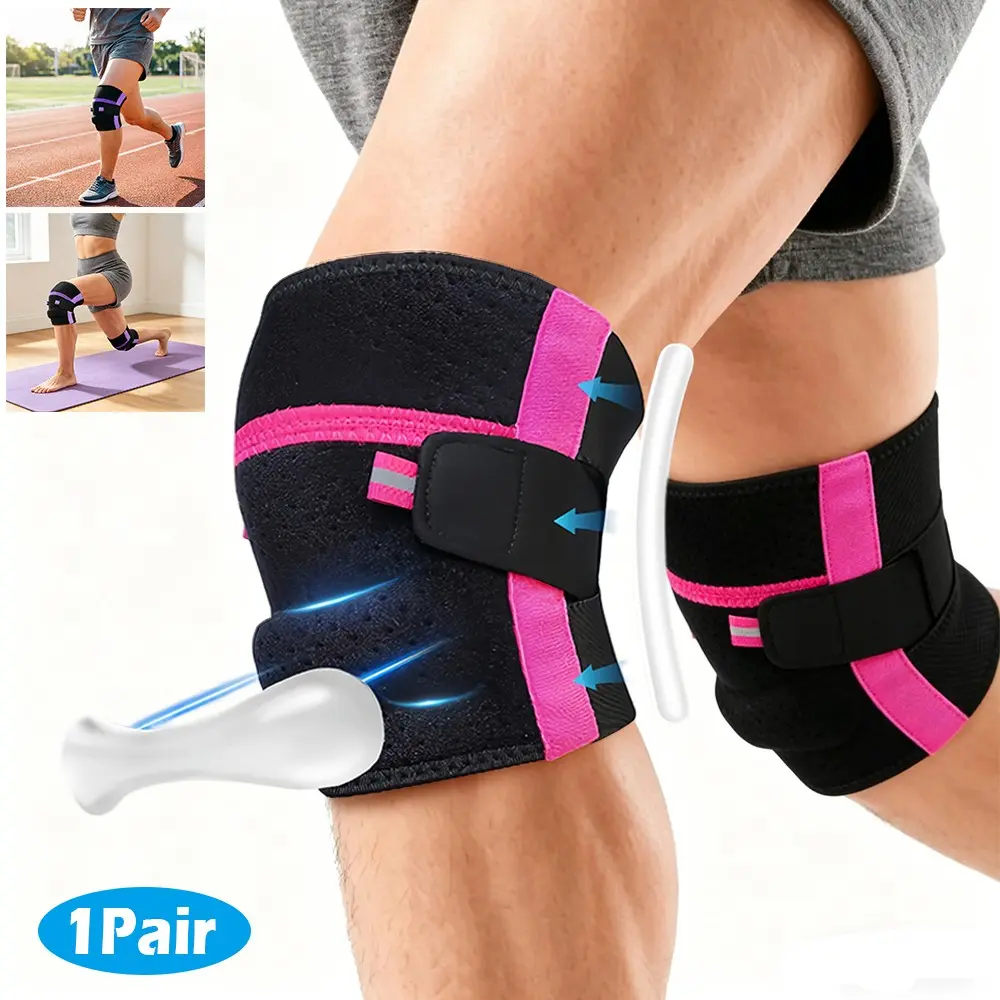 1 Pair Knee Brace with Silicone Pads Support & Side Stabilizers, Adjustable Compression Knee Wrap for Women and Men Sports, Basketball, Football, Running, Soccer, Cycling, Volleyball, Tennis, Knee Supporter, Knee Compression Sleeve