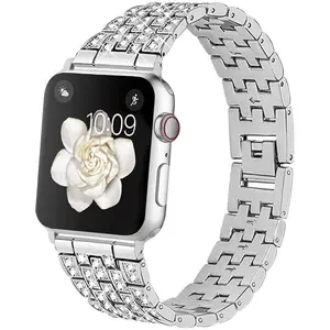 Worryfree Gadgets Adjustable Silver Steel Metal Alloy Bling Diamond Block Smart Watch Band, Wearable Accessories for 38/40/41mm & 42/44/45/46mm Smart Watches with Manufacturer Warranty