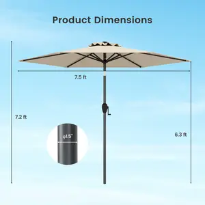 COSTWAY - 7.5 feet Outdoor Patio Heavy Duty Market Umbrella with Push Button Tilt-Beige