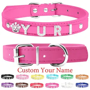 1pc Personalized Dog Collar With Name, Customized Brilliant Rhinestone Dog Collar, Custom Dog Collar Pu Leather Puppy Cat Id Summer Collars With Rhinestone Heart Star Shaped Dog Accessory Dog Name/ID Tags Personalized Ideal Gifts For Him Her, Family, Frie