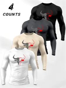 Men's Long Sleeve Hooded T-Shirt Set, Cow Print, Casual Sportswear, Daily Wear, Lightweight Comfortable Fit, Street Style, Sportswear All Seasons