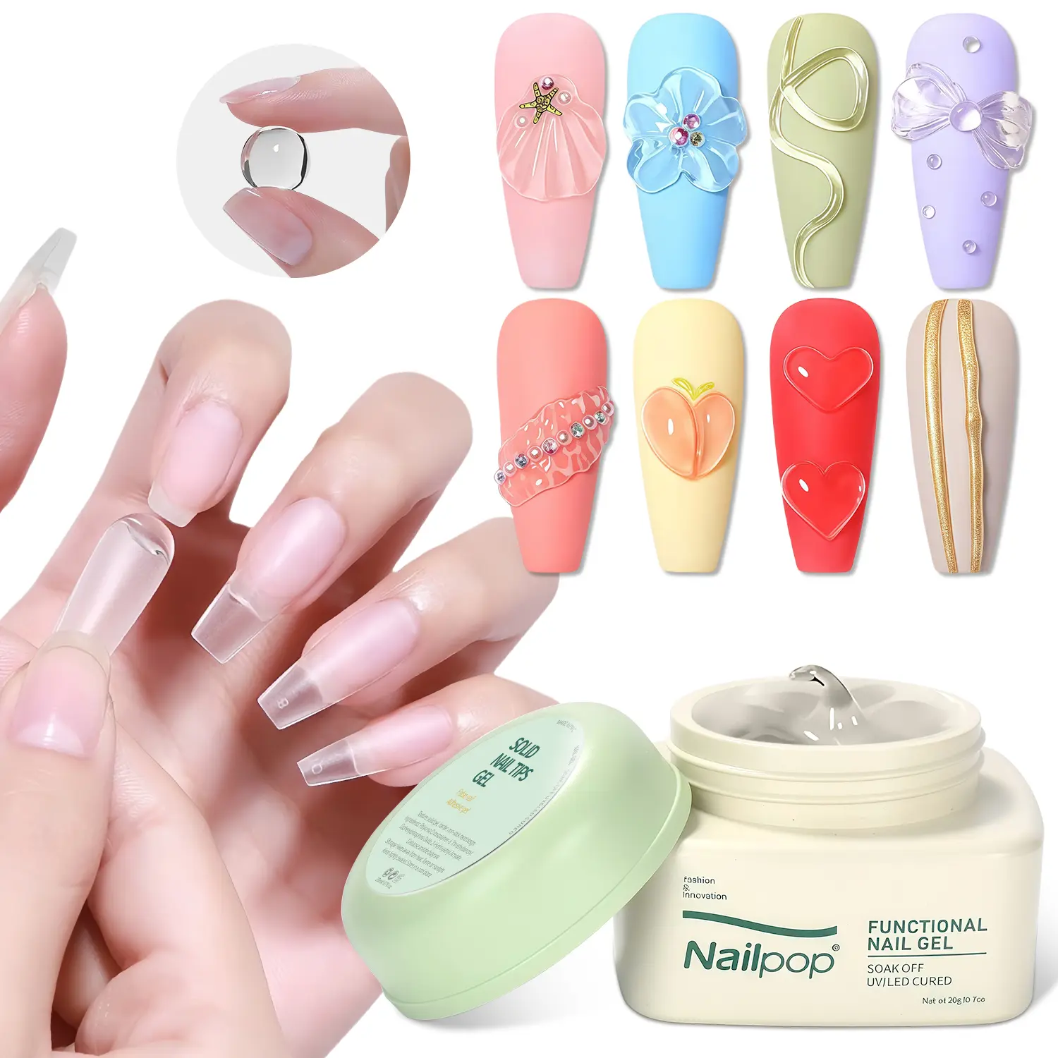 1PC Nailpop 5-in-1 Solid Nail Gel | Mess-Free All-in-One Nail Glue & 3D Carving Base | Beginner-Friendly DIY Manicure Tool