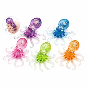 Glitter Octopus Squishy Stress Balls - Soft TPR Squishies with Sparkling Fill, Stretchable Octopus Shape Sea Animals Sensory Fidget Toys, Playful Look Anxiety Relief Items for Party Favors