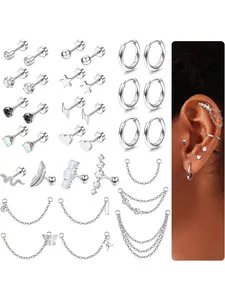 20g Cartilage Earrings Set Earring Stack for Women Men, Surgical Steel Cz Opal Small Hypoallergenic Non Tarnish Jewelry Stud Earrings, Fashionable Hoop Earrings, Chain Dangle Conch Daith Jewelry Earring Stacking Set