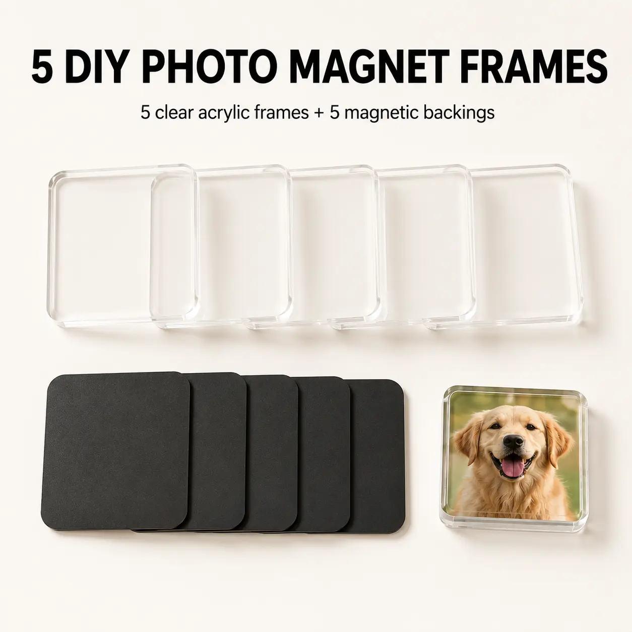 DIY Clear Acrylic Photo Fridge Magnet Kit, Personal Picture Refrigerator Magnets Set, Custom Picture Frame Craft Supplies for Home Decor, Family Pets Pictures Display & Memorial Gifts!