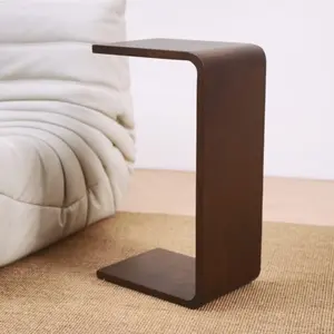 C-Shaped End Table Sofa Table Coffee Table Solid Wood Frame for Living Room Side Table for Bedroom(set of 2), Walnut Brown