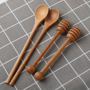 Reusable Wooden Honey Stick with Coffee Stirring Spoons Suitable for Honey Cans Jars and Containers Heat Resistant Honey Dipping Stick Household Restaurant Kitchen Small Tool accessories