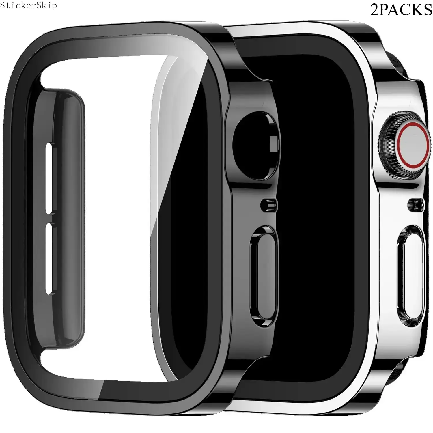 2026 New 2-Pack Electroplated Watch Case, PC Shell Built-in Glass Screen Protector, Full Coverage Scratch Resistant Bumper Cover, Universal 40mm-49mm Compatible with Apple Watch, Shockproof Ultra Thin Protective Accessory, Great for Daily Outdoor Wear and