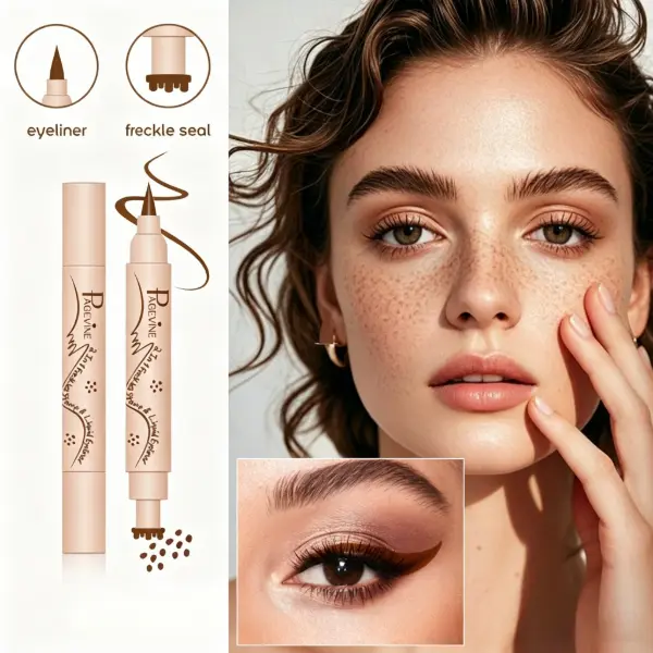 2 In 1 Freckle Stamp & Liquid Eyeliner Pen, Dual-Ended Waterproof Eyeliner with Freckle Dot Stamp, Long Lasting Smudge Proof Brown Eye Liner Makeup, 4 Natural Shades for Daily Eye & Face Freckle Makeup