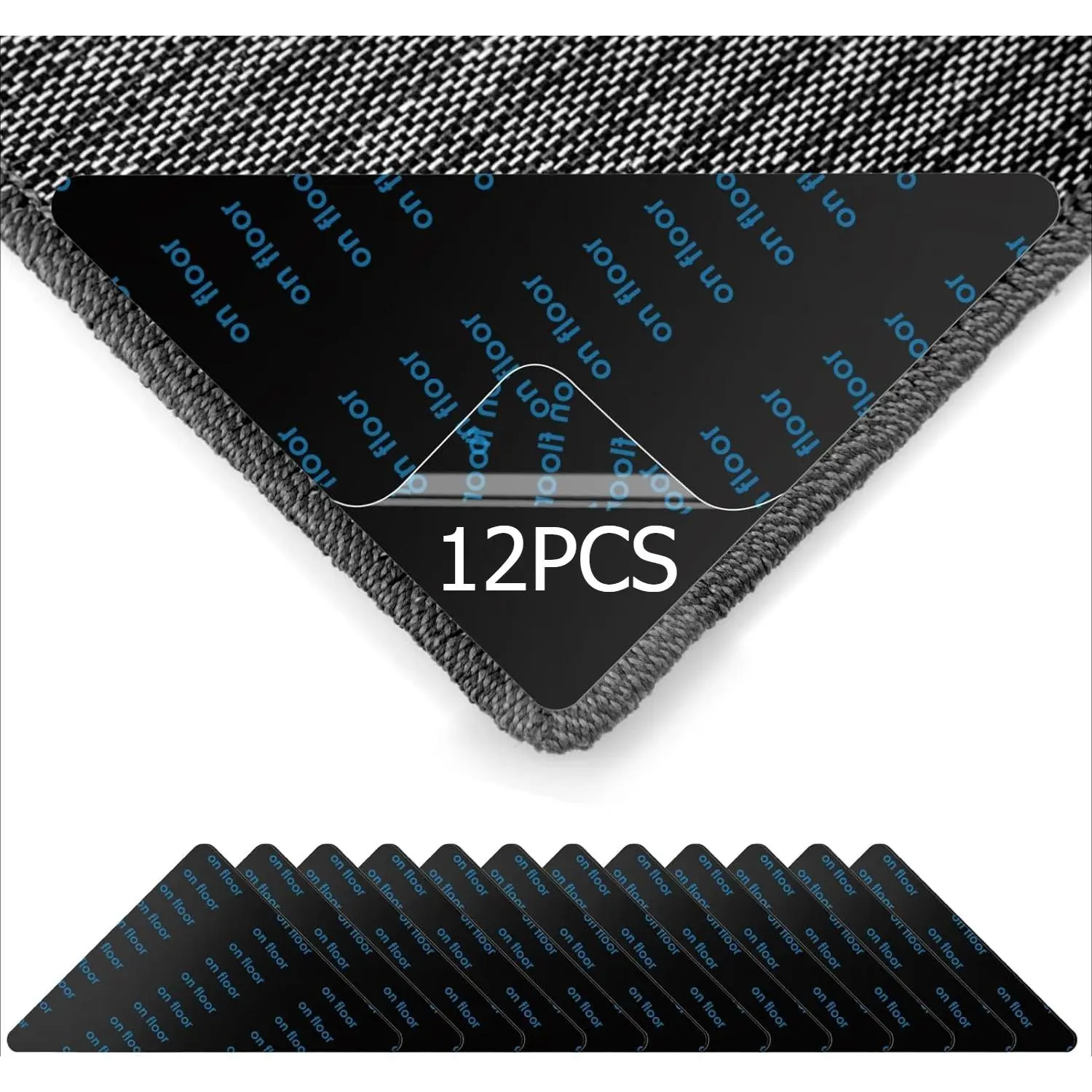 12-Pack Value Non Skid Mats Rug Pads with Double-Sided Anti-Slip PU Adhesive Tape, Flat Corner, Indoor Hardwood/Tile Floor Protection, Reusable & Washable for Refresh