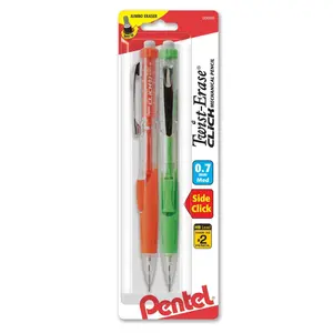 Twist-Erase Click Mechanical Pencil, (0.7mm) Clear Assorted Grip Colors, 2-Pk
