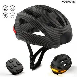 KOEPOVK Smart Cycling Helmet IP64 Waterproof with Bluetooth Music Hands-Free Calls Built-in FM Radio Remote-Control Turn Signals Emergency Flashing Rear Safety Light for Day Night Riding