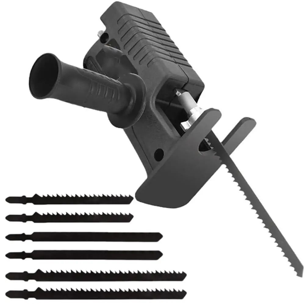 Reciprocating Saw Adapter, Electric Drill Reciprocating Saw Adapter with Cordless Adapter Set and Black Handle for Wood and Metal Cutting