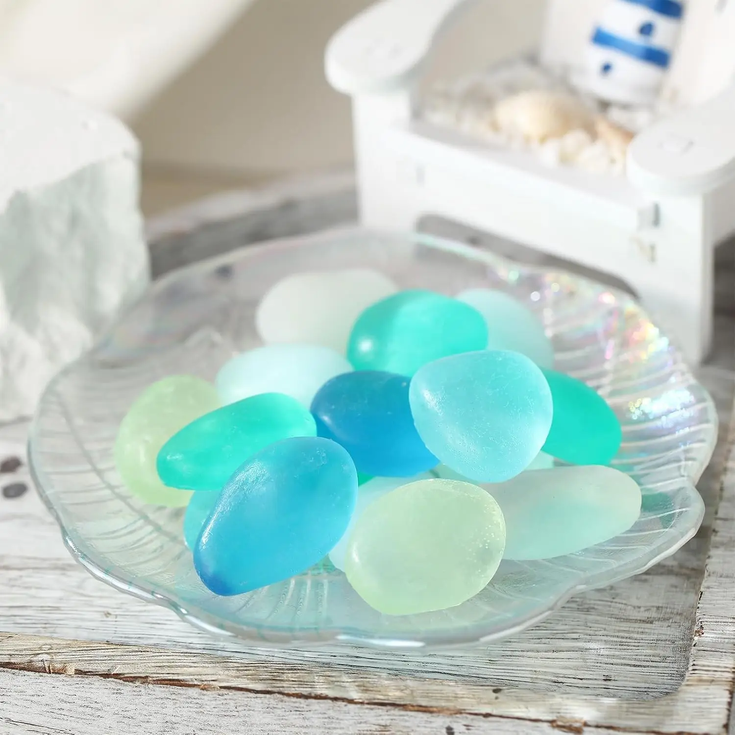 200g Beachy Mini Sea Glass Decorative Soaps Birthday Gifts for Bathroom Wedding Bridal Guest Prizes Gender Reveal Birthday Party Decor