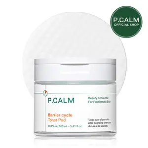 [P.CALM Official] Barrier Cycle Toner Pad – 60 Pads with Centella Asiatica & Papaya Extract for Soothing, Moisturizing & Exfoliating, Korean Vegan Facial Toners Pads for Sensitive Skin (160ml / 5.41 fl.oz)