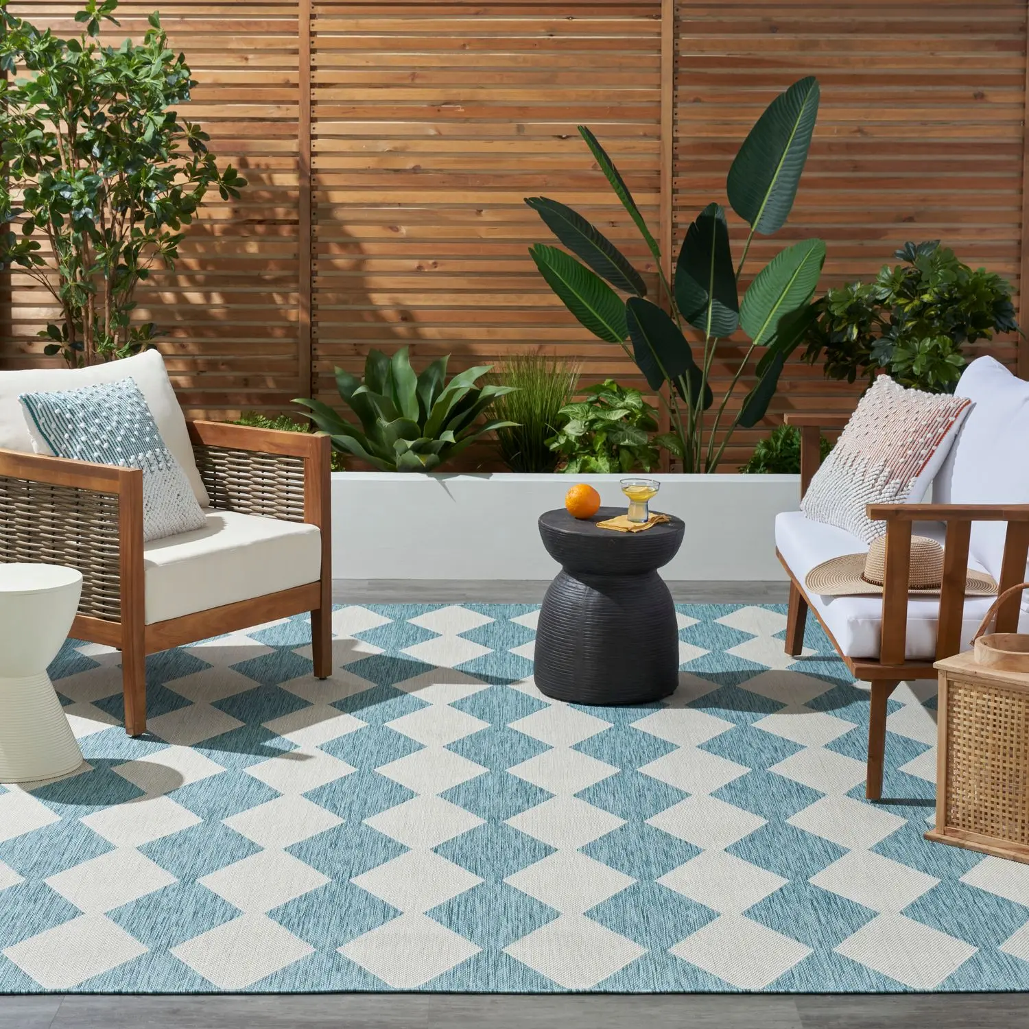 Nourison Positano Modern Diamond Outdoor Rug - Modern Minimalist, House Decor, Geometry Area, Durable Decorative Mat, Aesthetic Room Decor Piece