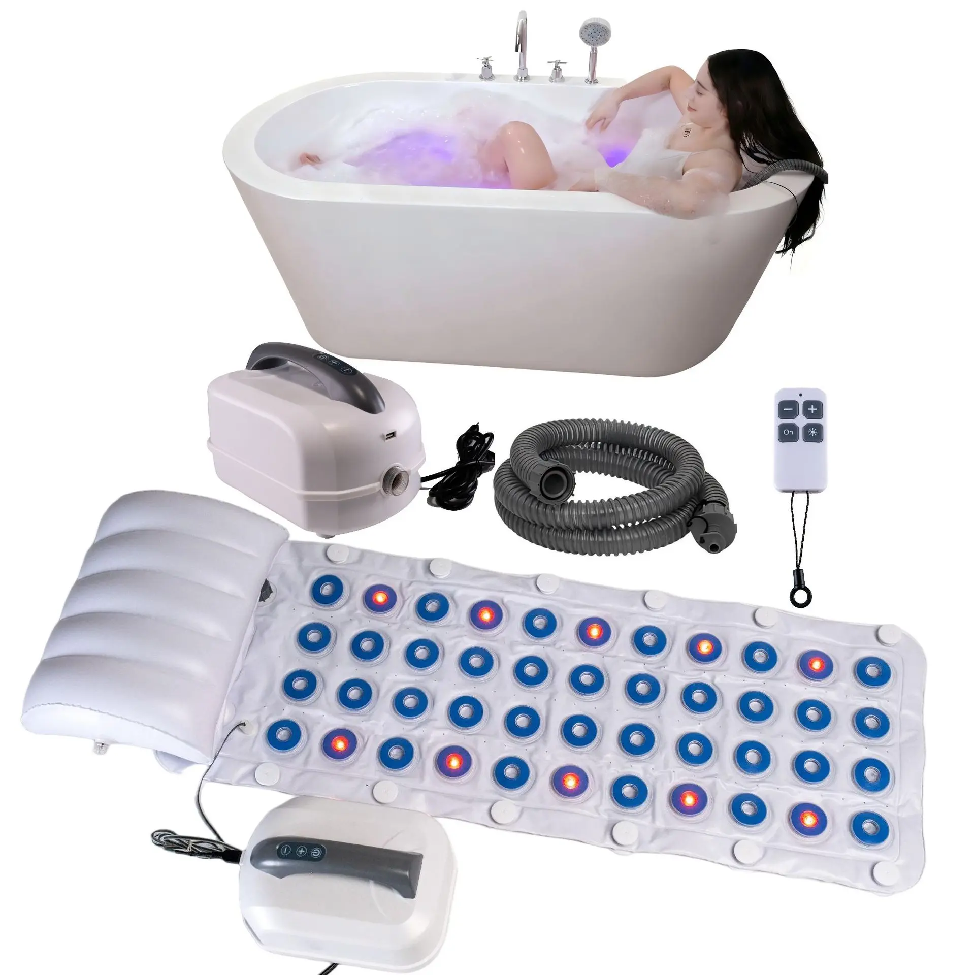 49in Standard Electric Waterproof Full Body Bath Spa Mat - Bathroom Bathtub Massager with 6 Adjustable Speed Settings, Remote Control, Non-Slip Suction Cups for Home Relaxation (Standard No Light), Standard (No Light)/49In