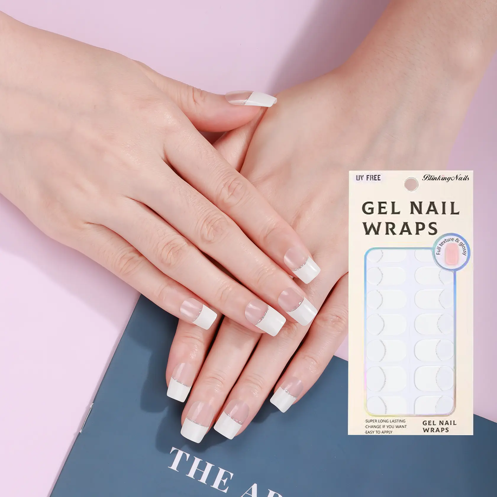 UV-Free Gel Nail Wraps, Press on Nail Gunn Sets 16Pcs Self-Adhesive Nail Art Stickers with 8 Sizes, Cuticle Stick & File, Long-Lasting Glossy Gradient Purple Finish, Easy Application Nail Polish Strips for Home DIY Manicure