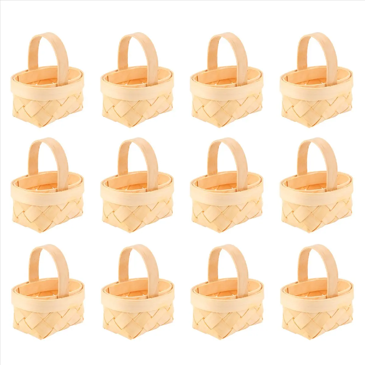 12Pcs Manual Woven Wood Chip Mini Storage Tote Baskets, Tool Organiser, Candy Storage Box, Wooden Decor Ornaments, Storage Tote Basket