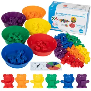 Learning Advantage Colorful Sorting Bears with Matching Bowls, 68-Piece Cat Toy for Mental Stimulation via Early Math Manipulative Play