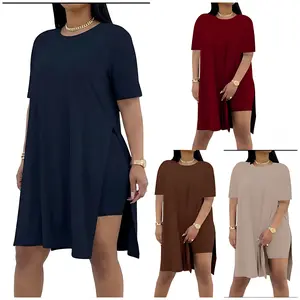 Women Plus Size 2 Piece Outfits  Lady Crewneck Short Sleeve Tunic Tops and Skinny Biker Shorts Sets Tracksuits Casual Soft Womenswear