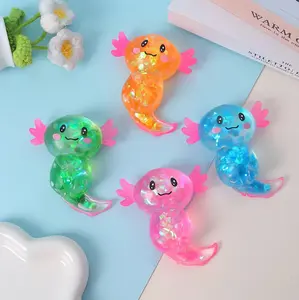Cute Axolotl Squishy Toys, Glitter Stretchy Squeeze Fidget Toys, Assorted Color Sensory Toys for Kids and adults, Birthday Party Favors