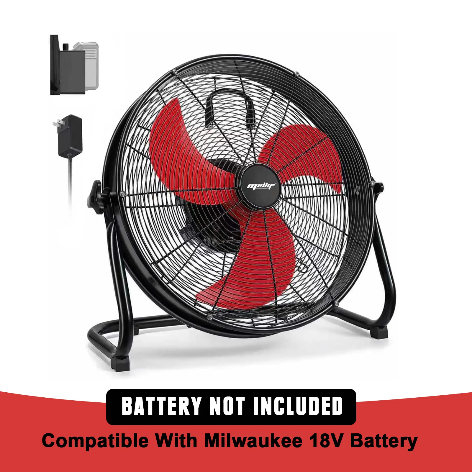 18" High Velocity Brushless Floor Fan Compatible with Milwaukee 18V Battery(Tool Only), 2500 CFM Cordless Heavy Duty Metal Fan, 5 Speeds Portable Industrial Shop Fan for Home, Garage, Attic, Camping