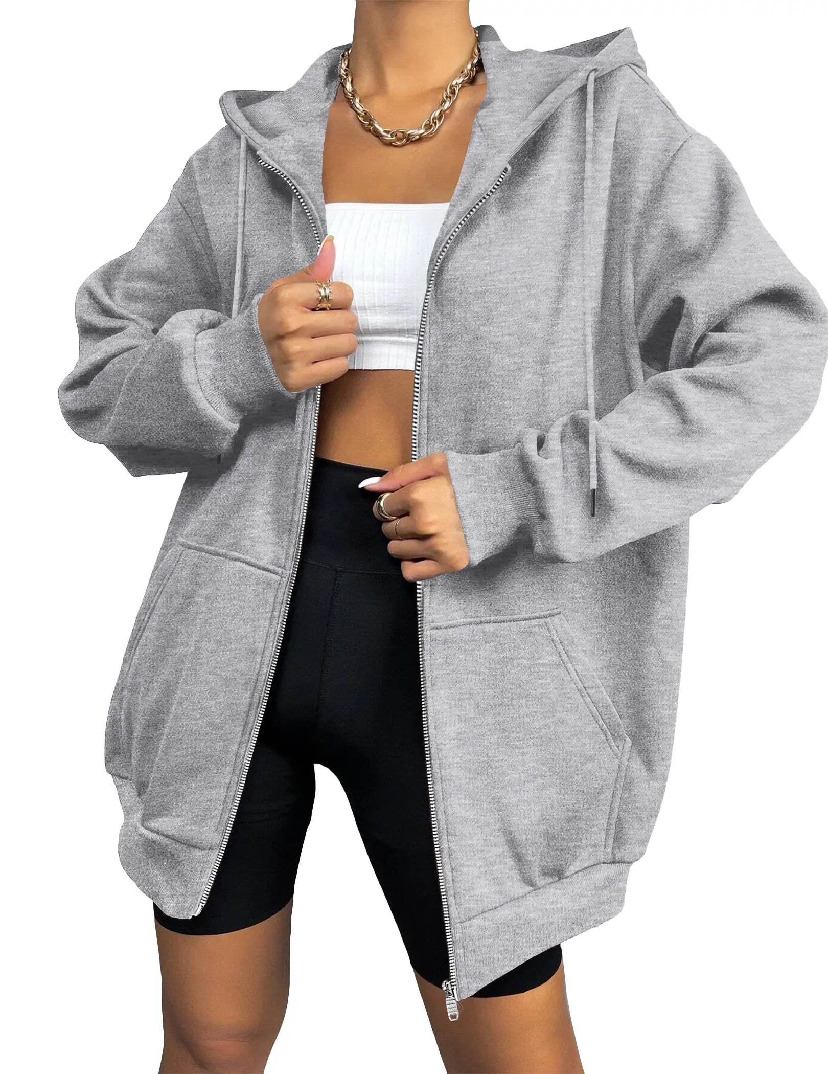 Women's Oversized Zip Up Hoodies Fleece Jacket Casual 2023 Fall Winter Sweatshirts Drawstring Y2K Hoodies Basic Fashion