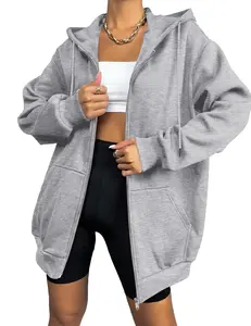 Women's Oversized Zip Up Hoodies Fleece Jacket Casual 2023 Fall Winter Sweatshirts Drawstring Y2K Hoodies Basic Fashion