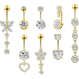 8/5/4Pcs Belly Button Ring, Dangle Belly Piercing Belly Rings, Fashion Belly Button Ring Set, Belly Rings, Steel Cute Belly Ring Navel Rings