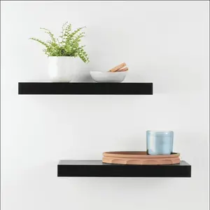Set of 2 – 16.5" White Wood Wall-Mounted Floating Shelves for Storage & Display