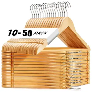 10-50 Pack Natural Wood Clothes Hangers Smooth Finish for Closet Heavy Duty for Suit Jacket Shirt Pants Dress with 360 Degree Hooks