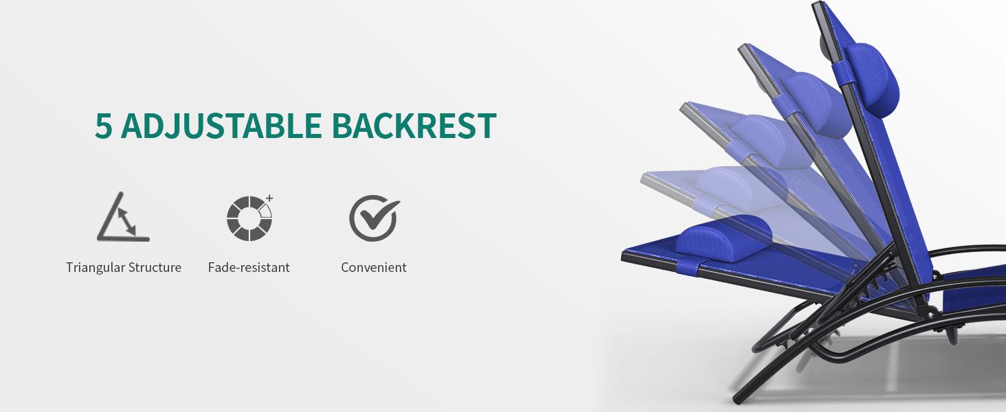 YITAMOTOR 1 Set (2 lounge chairs and a side table) Outdoor Chaise Lounge Chair Pool Lounge Chairs with Side Table & 5-Position Adjustable Backrest, Sunbathing Recliner for Poolside, Backyard, Lawn, Deck - Navy YITAMOTOR 1 Set (2 lounge chairs and a side table) Outdoor Chaise Lounge Chair Pool Lounge Chairs with Side Table & 5-Position Adjustable Backrest, Sunbathing Recliner for Poolside, Backyard, Lawn, Deck - Navy